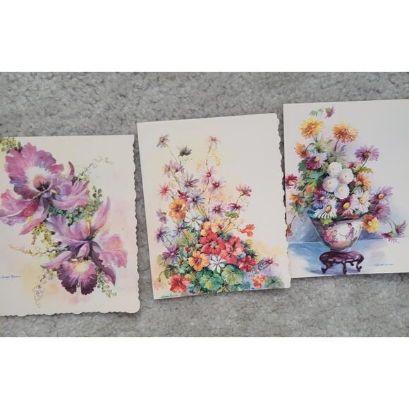 1950s Floral Note Cards Scalloped Edge w/ Envelopes Lillian Grow almost full set - Picture 4 of 10